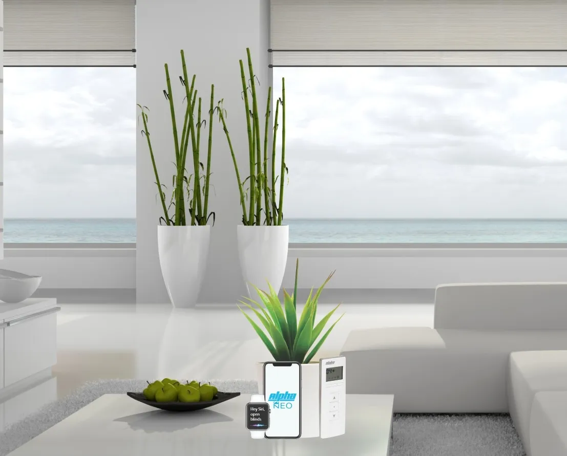 Alpha motorised roller blinds with Neo smart controller and remote
